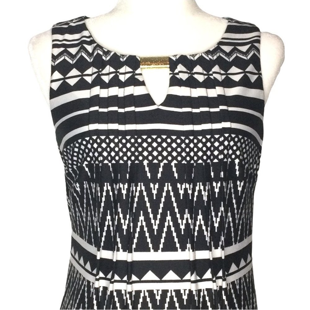 PERCEPTIONS Sleeveless Striped Dress Pleat Detail - Picture 2 of 8